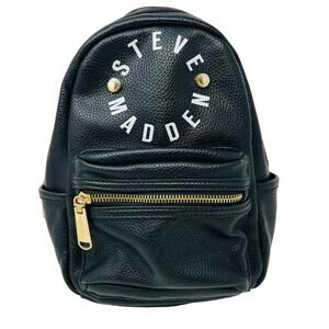 Steve Madden Vegan Pebble Leather Mini Backpack Black Gold